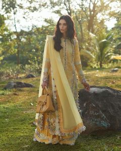lemon yellow color suit Elan Lawn Spring Summer Collection