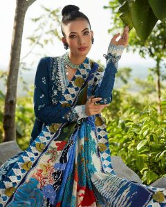 aqua green and blue elan lawn suit