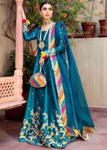 teal color party and wedding wear frock