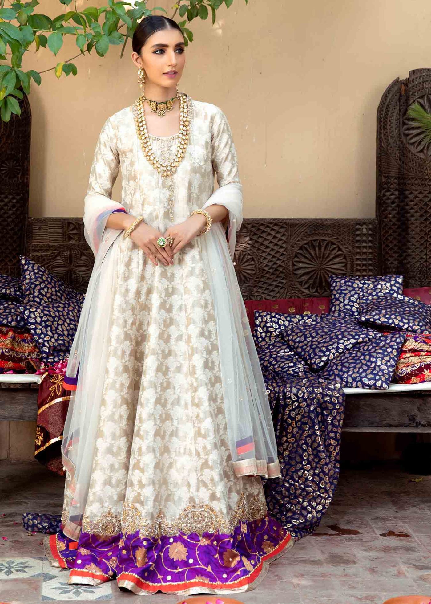 white fancy frock for nikkah party wedding function