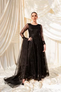 embellished black gown maxi