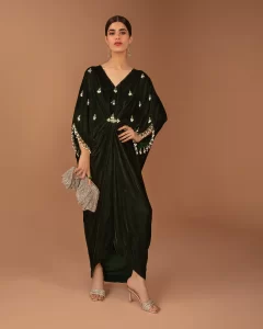 fancy black velvet pearl embellished kaftan