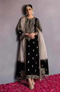 velevt long shirt with trouser dupatta three 3 piece