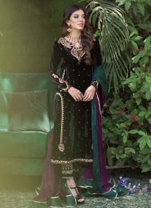 velevt long shirt with trouser dupatta three 3 piece