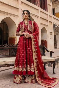 A koti style red pishwas with palazzo..best bridal wear dress