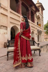 back side of red koti style palazzo