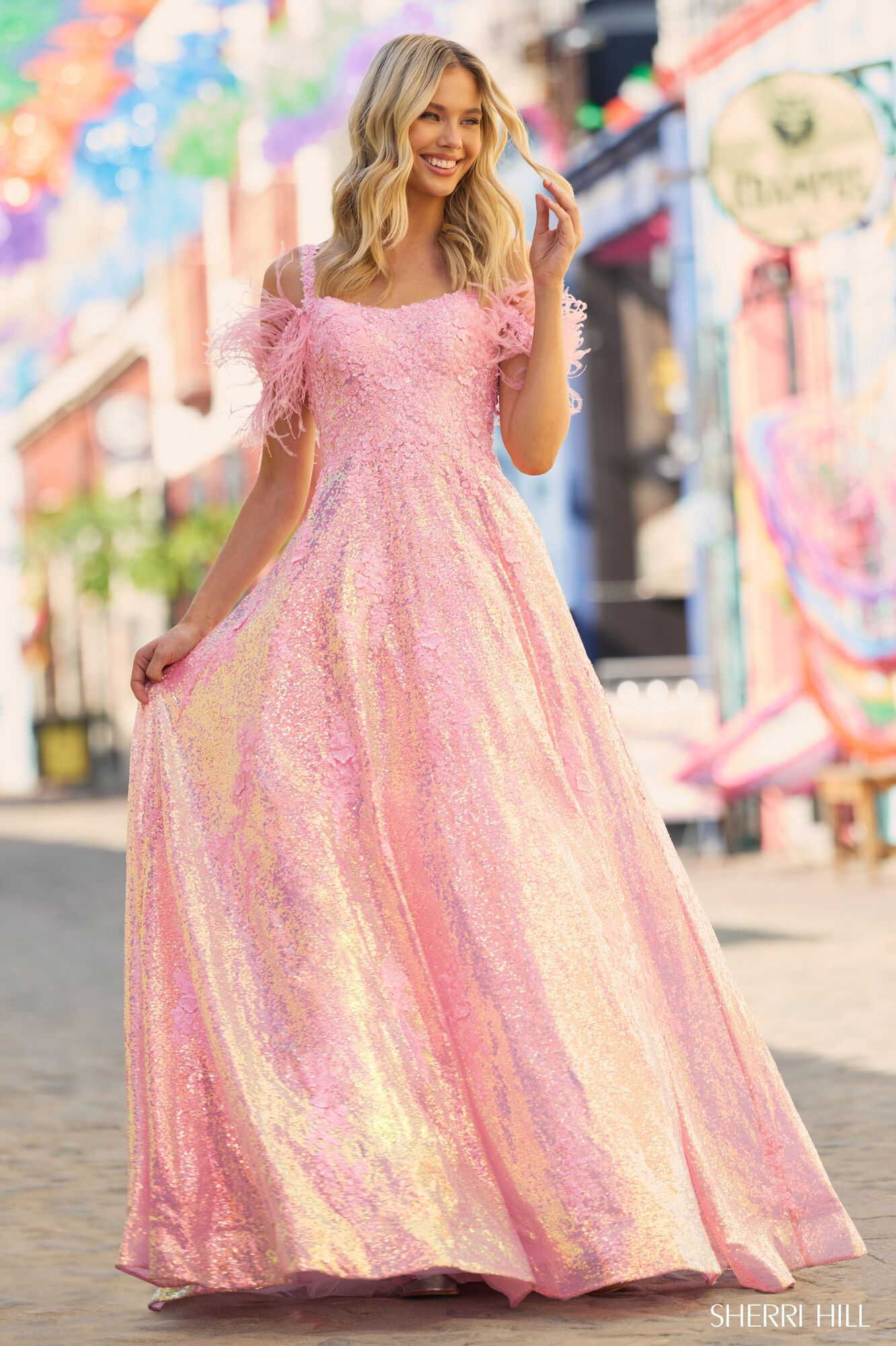 Shimmery Pink Jersey Ball Gown
