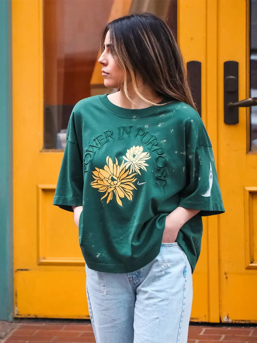 Green color t shirt with floral print