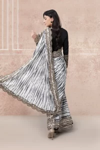 tie and dye saree design black and white