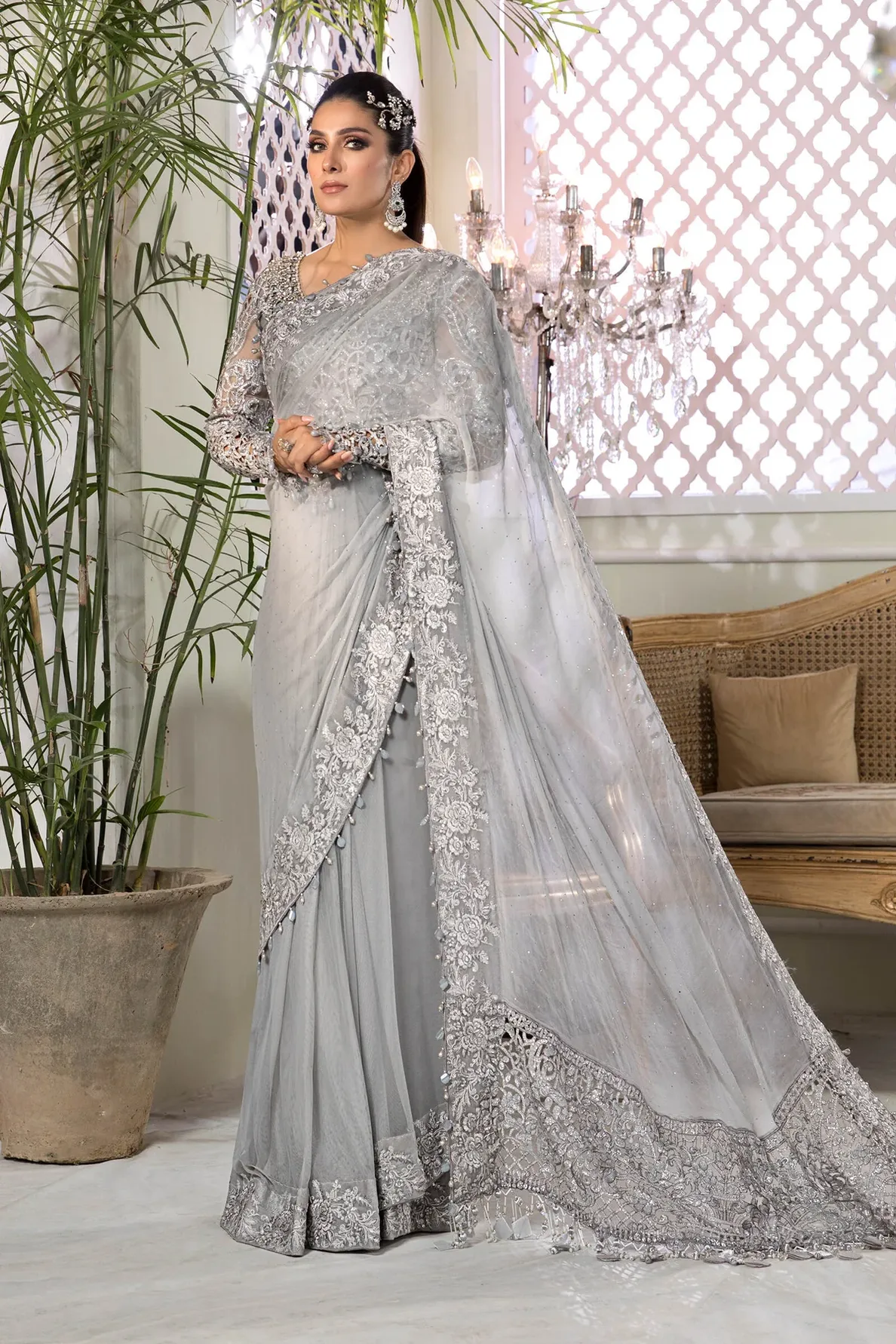 light grey colored sari design