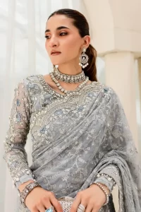 ice-blue heavy bridal wedding saree