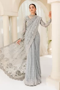 ice-blue heavy bridal wedding saree