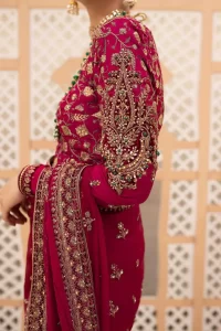 fuchsia pink heavy work bridal saree