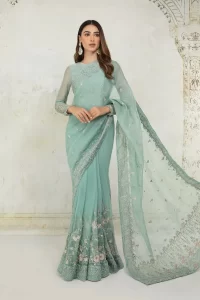 aqua green simple saree style