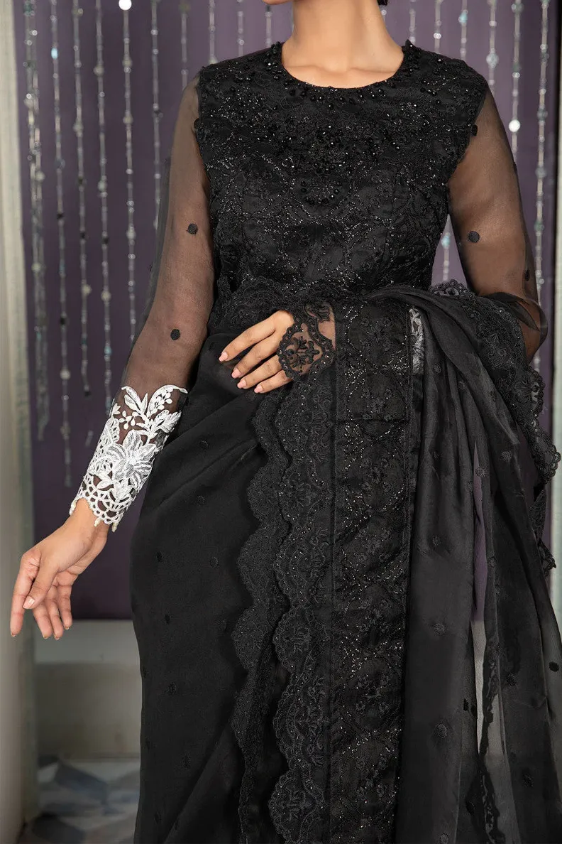 embroidered black party wear saree
