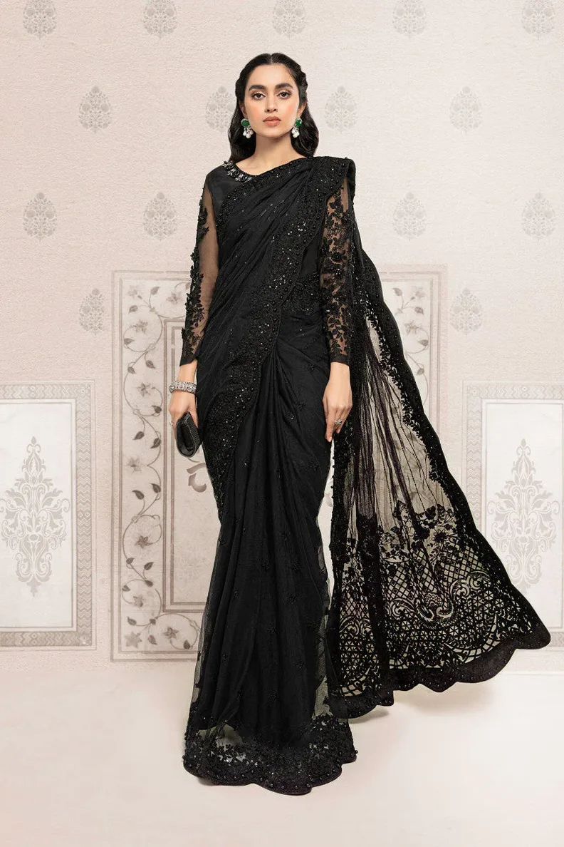 embellished black color saree