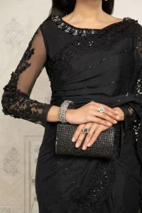 embellished black color saree design