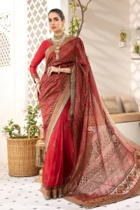 cotton satin bridal saree with banarsi blouse