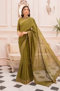 olive green raw silk saree
