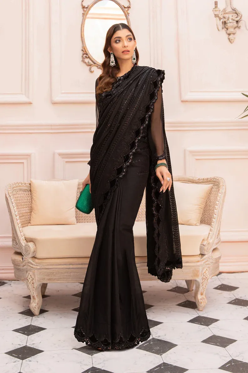 elegant black saree with embriodery