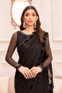 elegant black saree with embriodery
