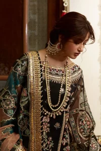 Sajal Aly Pakistani actress wearing mohsin naveed ranjha black wedding dress