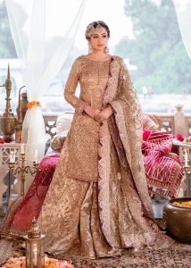 Sana Javed wearing mohsin naveed ranjha bridal gharara dress