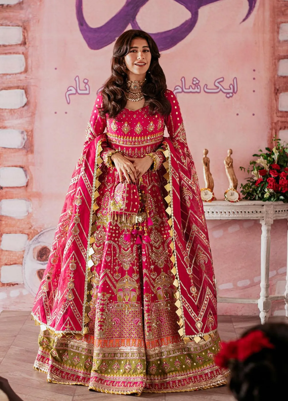 pink color bridal dress