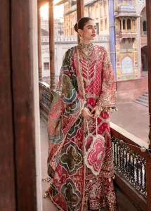 Sajal Aly Pakistani actress wearing mohsin naveed ranjha pink wedding dress