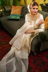 Ivory kamdani lden shirt with dabka detailing