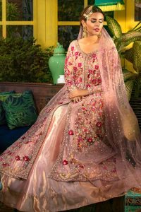 Dusty pink net fully embellished front open kalidar frock