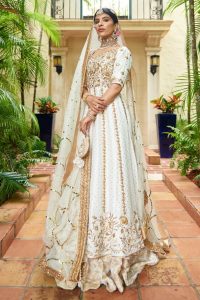 White raw silk pure dabka embroidered kalidar