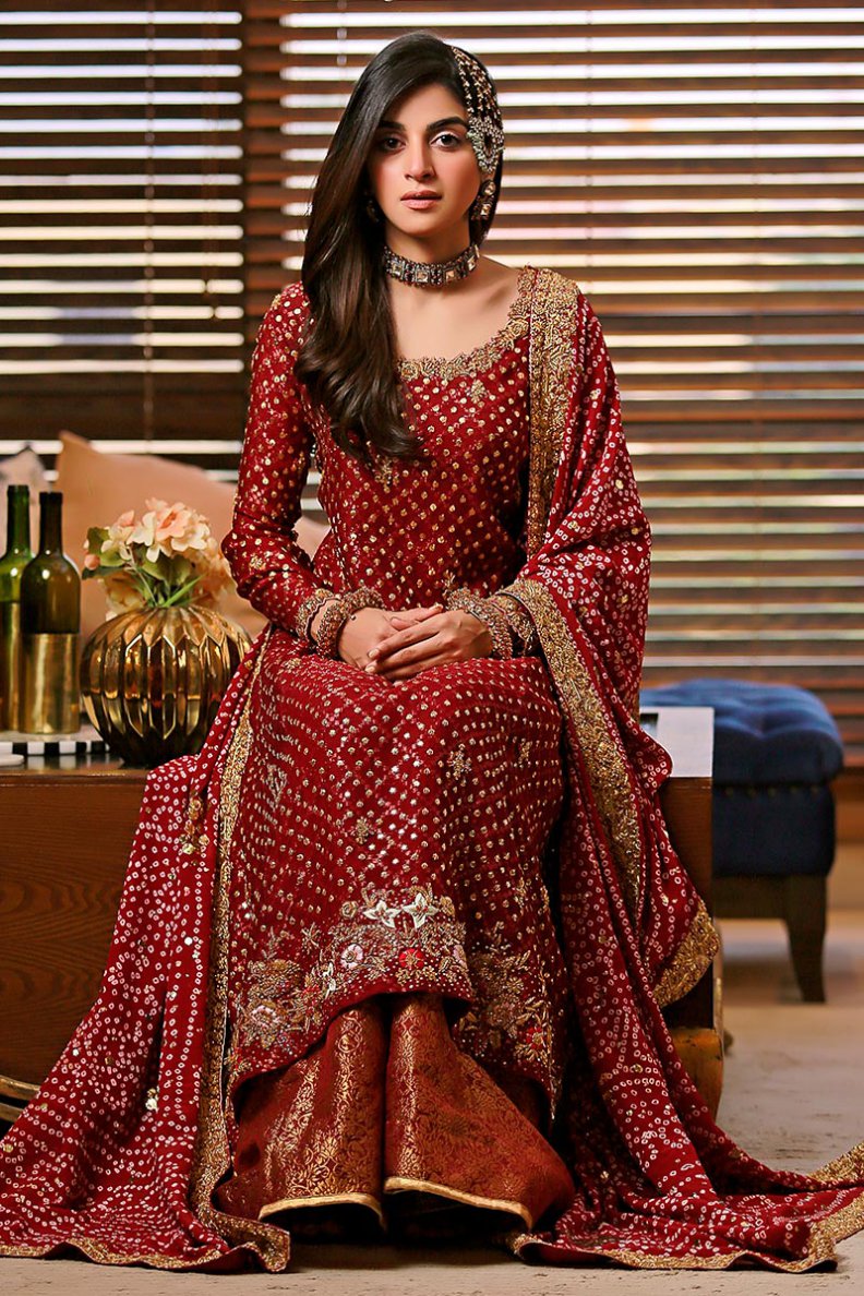 Embellished Designer Wedding Red Sharara Dress for Bride – Nameera by Farooq